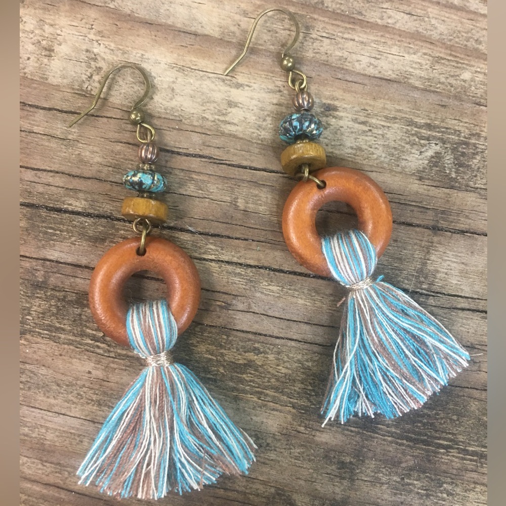 Wood Bead & Tassel earrings